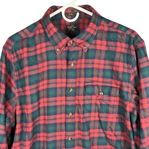 J. Crew Button Down Shirt Mens L Red Green Plaid Slim Fit Cashmere BlendPreppy